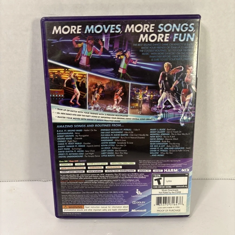 Dance Central 2 Xbox 360 Kinect Game Harmonix NTSC Complete with Manual
